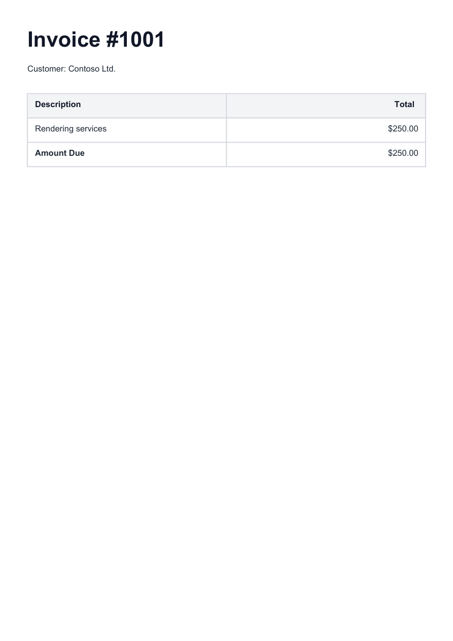 Controlled HTML invoice generated PDF preview