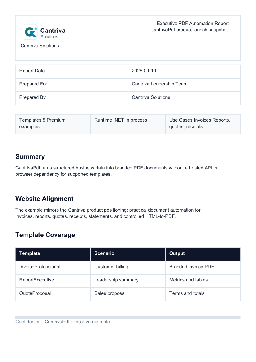 Executive report generated PDF preview