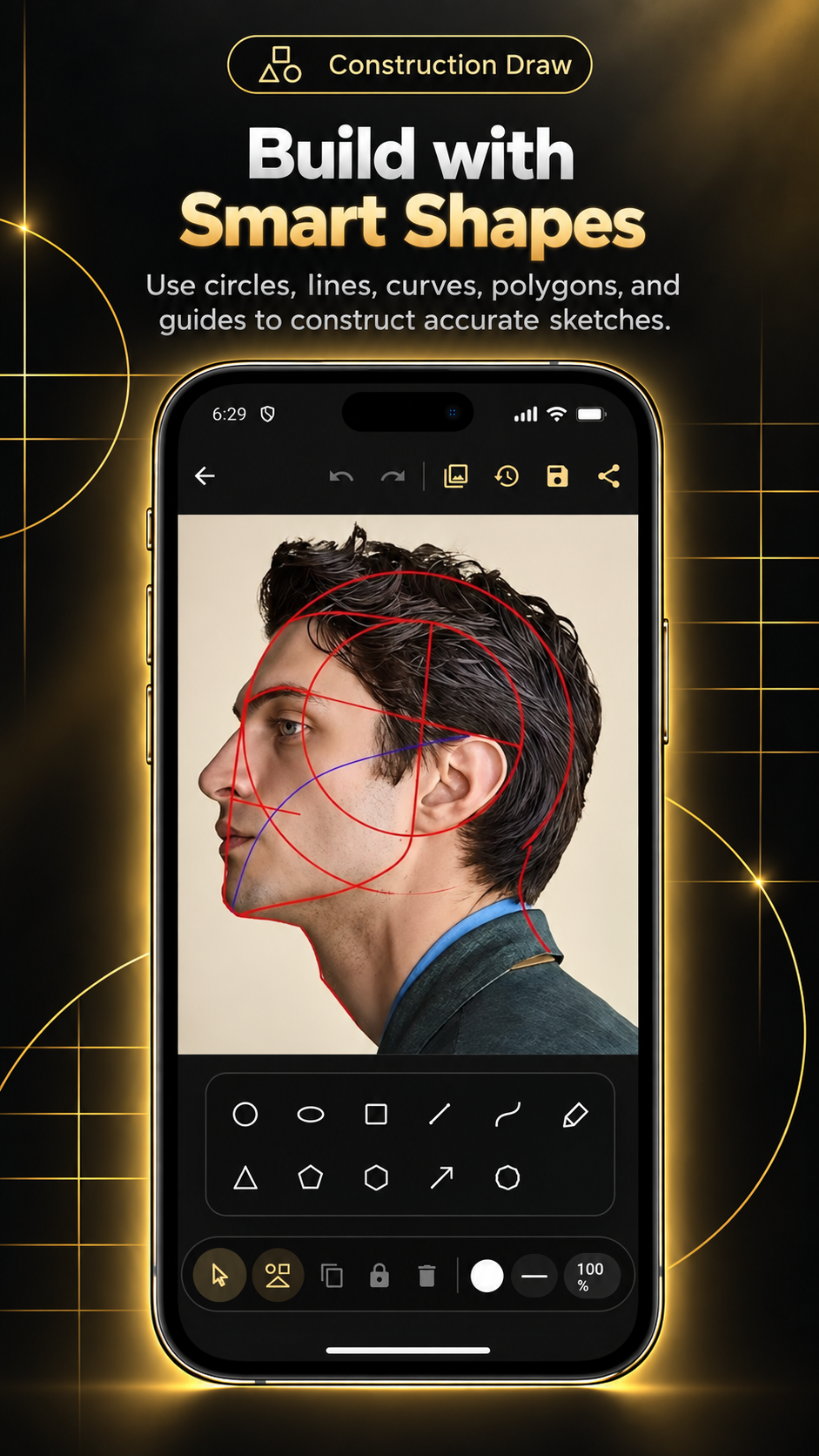 LoomiGrid construction drawing tools on a face reference